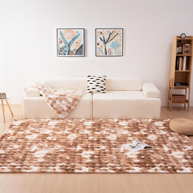 Thumbnail 6 de Tapis salon Vamcheer Tapis Chambre Doux marron 200x290 à poil long tie-dye bubble antidérapant