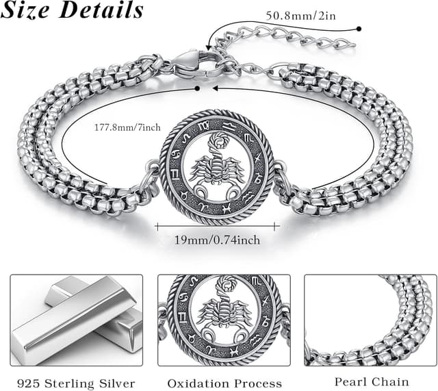Detalle 2 de PARYFO Sternzeichen-Armband Skorpion aus 925 Sterlingsilber mit Edelstahlkette