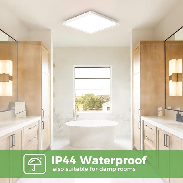 Detalle 2 de zemty 2er-Set LED-Deckenleuchte flach (IP44) mit 3 Farbtemperaturen 3000K/4000K/6500K