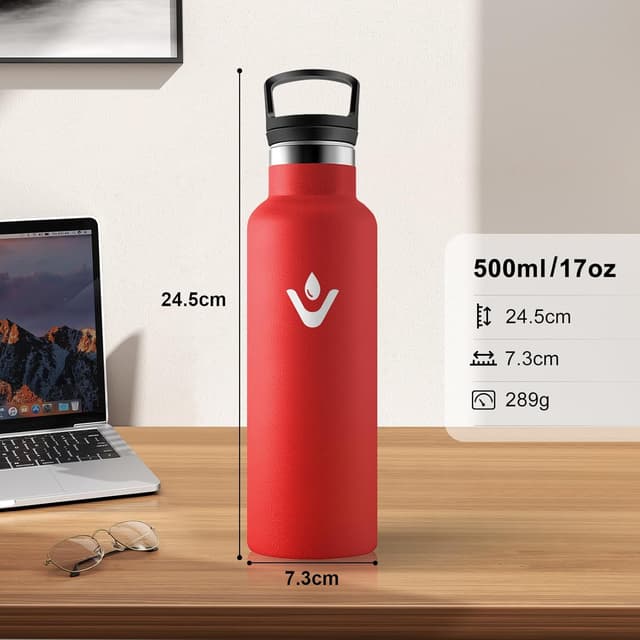 Detalle de Borraccia Acciaio Inox 500 ml con cannnuccia e 2 coperchi riutilizzabile, senza BPA