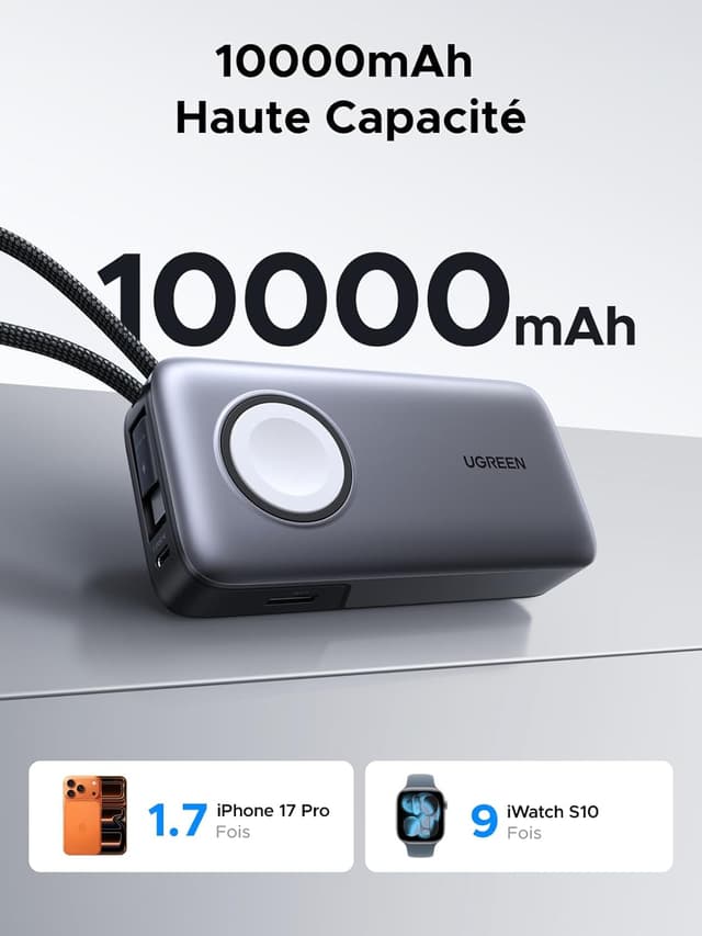 Detalle 2 de UGREEN Nexode 30W Batterie Externe 10000 mAh avec charge magnétique 5W pour iWatch