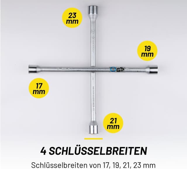 Detalle 2 de DUNLOP Wagenkreuz Kreuzschlüssel für PKW – Kreuzschlüsse passend für 17–19–21–23 mm