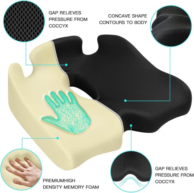 Detalle 2 de Benazcap Memory Seat Cushion for Office Chairs – Firm Coccyx Pad for Sciatica & Back Pain Relief, Black