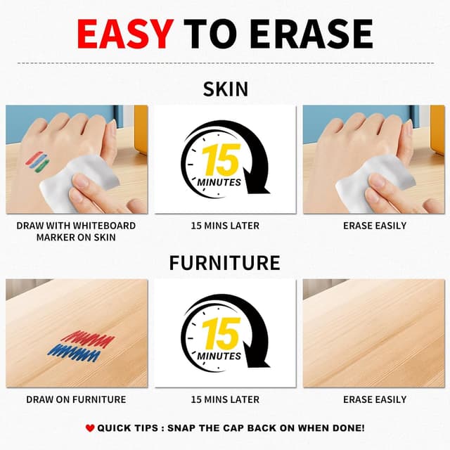 Detalle de DD.DOG 12 Colour Kids Dry Wipe Whiteboard Pens (Non-Toxic, Low Odour) Mini Fine Tip