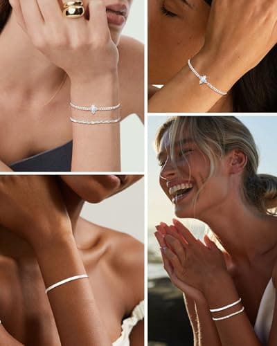 Detalle de MUCCA pack de 3 pulseras para mujer en plata 925, ajustables e hipoalergénicas