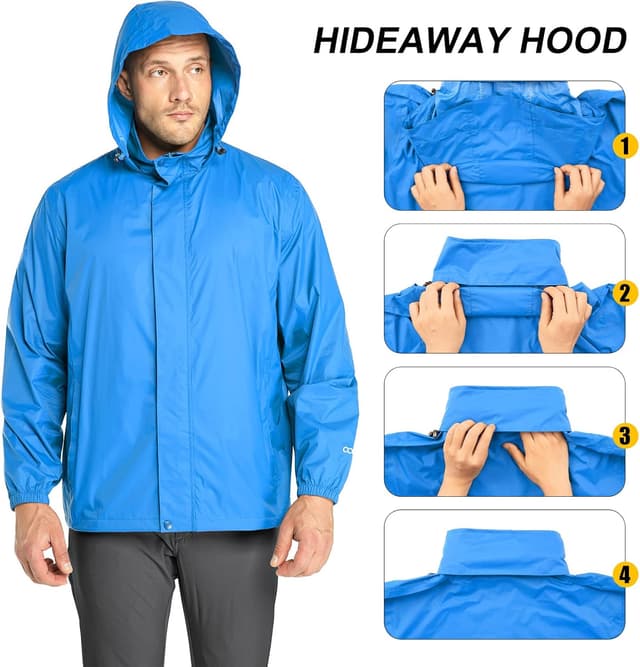 Detalle 2 de 33,000ft Herren Regenjacke leicht, wasserdicht & faltbar mit Kapuze – auch für Fahrrad, Camping & Reise