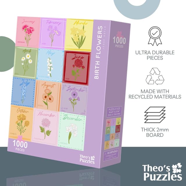 Thumbnail 3 de Theo's Puzzles Birth Month Flower 1000-piece Puzzle 🧩