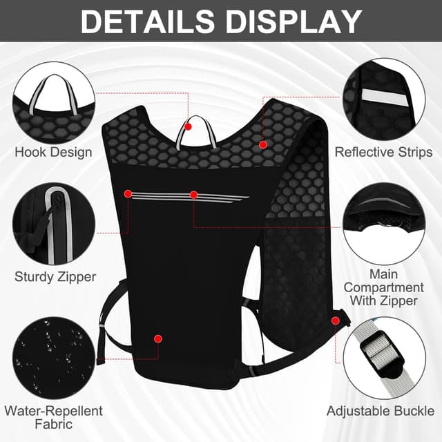 Detalle de Alaoo Running Vest Lightweight Hydration Backpack (115g) – Breathable Reflective Running Pack with 500ml Soft Water Bag