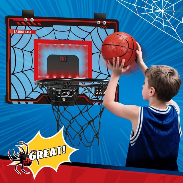 Detalle de Basketball Hoop Indoor mini basketball hoop with electronic scoreboard and cool LED lights for boys and adults