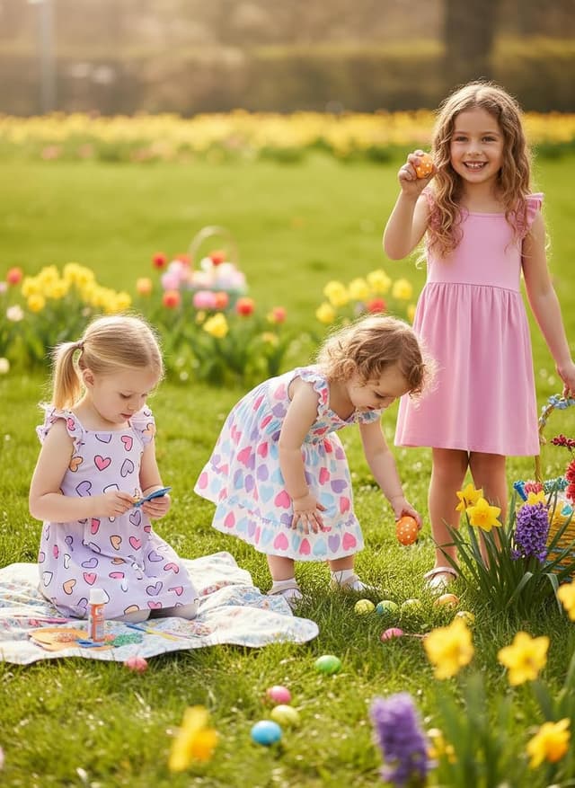 Detalle de PATPAT Multipack Girl Toddler Dresses (Heart Prints, Flamingo Stripes, Sleeveless)