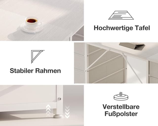 Detalle de Coleshome Schreibtisch mit 8 Stoff-Schubladen (140 x 48 cm) – weißer PC- & Bürotisch für Homeoffice