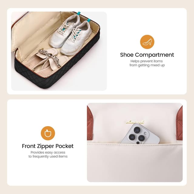 Detalle 2 de LOVEVOOK 2-in-1 Kleidersack Reisetasche für Damen: umwandelbarer Weekender mit Schuhfach, Anzugtasche aufklappbar (Schwarz Beige)