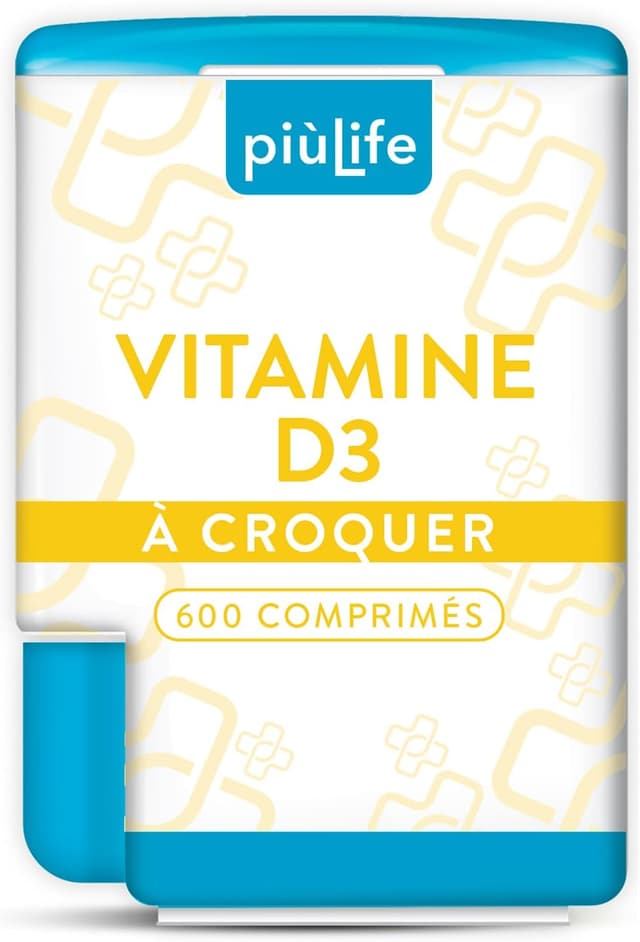 Detalle de Vitamine D3 2000 UI PiùLife (2 par jour) – Comprimés à croquer sans sucre – 600 mini-comprimés