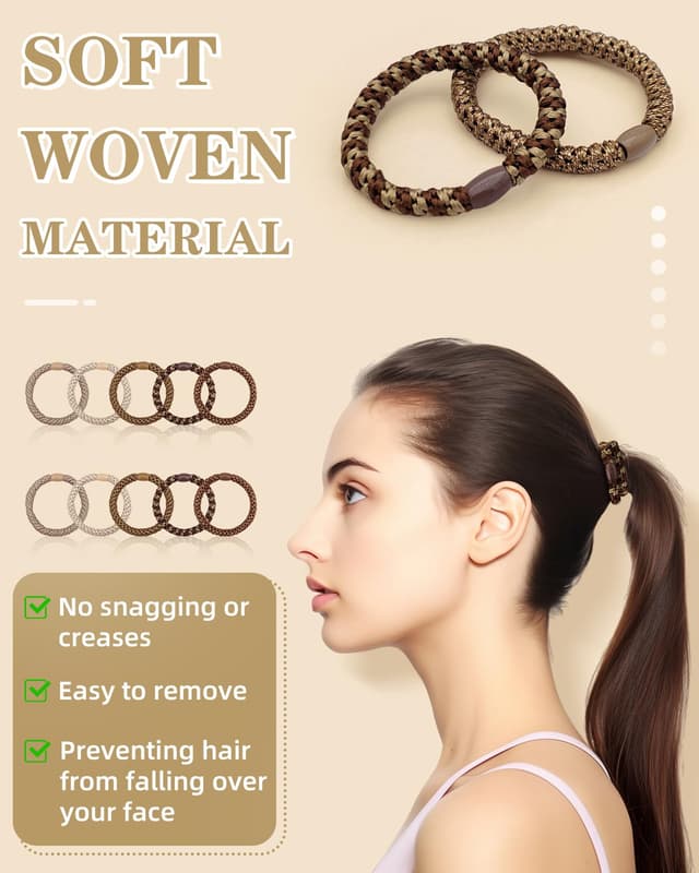 Detalle de Kisvic Mädchen Haargummis (10er-Set) – mehrfarbige geflochtene Zopfgummis in Braun für dickes & lockiges Haar