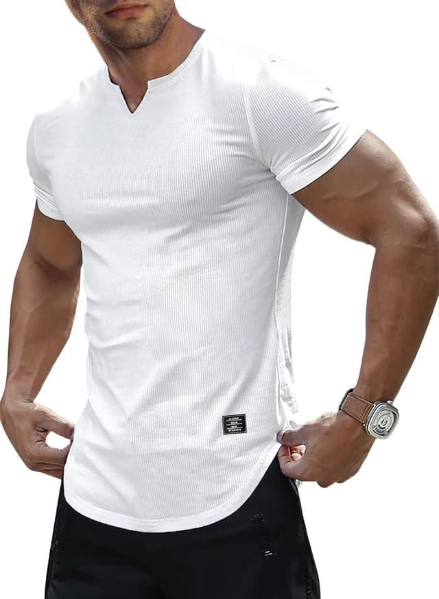 Detalle de JMIERR Mens Muscle Slim V-Neck Longline Tee