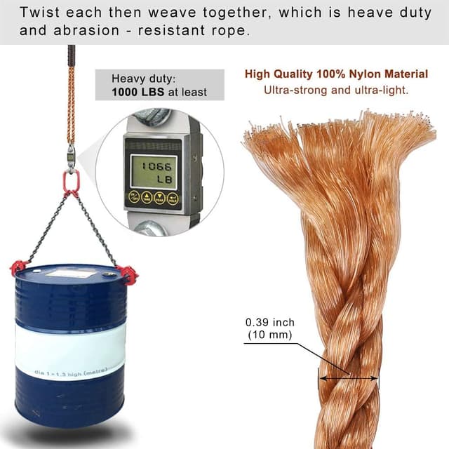 Detalle 1 de SELEWARE Hammock Straps Tree Swing Rope Kit with 304 Stainless Steel Snap Hook (2 Pack) – 360cm