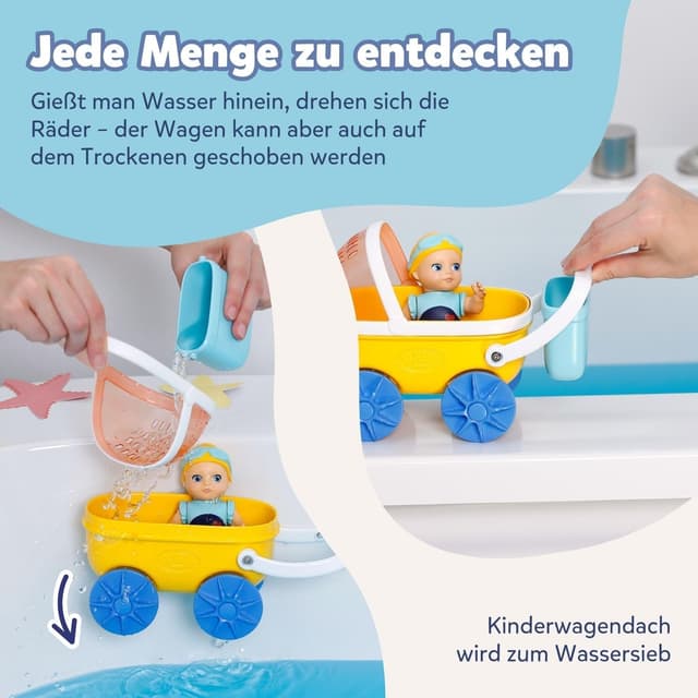 Detalle de BABY born Splish Splash Bade-Spielzeug-Set mit Emma im Kinderwagen – Saugnäpfe, ohne Batterien (ab 1 Jahr)