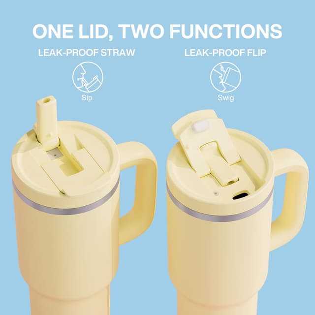 Detalle de ENCOOL 40 oz Tumbler with Handle and Straw (Stainless Steel Insulated, Leakproof) — Light Vanilla