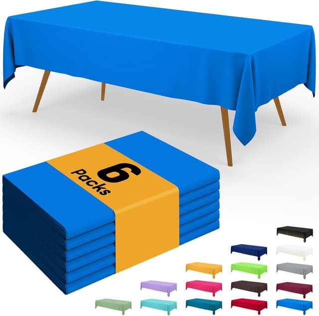 Detalle de Smiry Disposable Table Cloth (6-Pack) Waterproof Rectangle Table Cover, Blue, 54 x 108 Inch