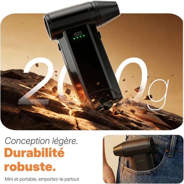 Detalle 2 de fourq Souffleur d’air comprimé électrique 110000RPM (noir) — nettoyeur clavier sans fil rechargeable USB