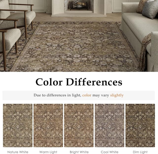 Detalle 2 de PureCozy Vintage Area Rug, Extra Large 240x300 cm, Machine Washable Brown (Non-Slip, Low Pile)