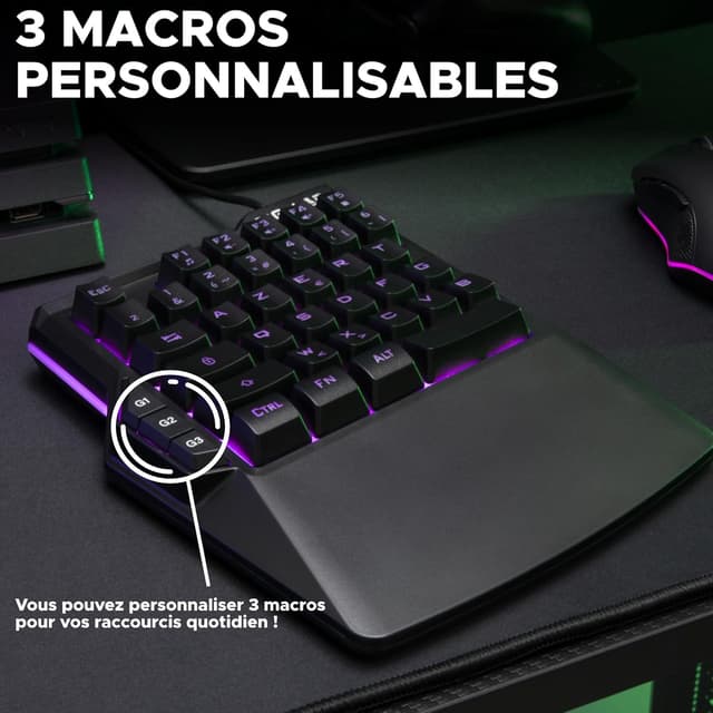 Detalle de The G-Lab Keyz Thorium — mini clavier gamer « une main » portable RVB avec 3 macros