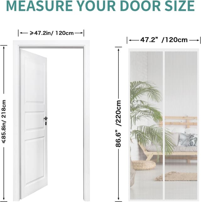 Detalle de SMALUCK Magnetic Door Screen (120 x 220 cm) – Heavy Duty Fly Door Mesh with Powerful Magnets, Kid & Pet Friendly, White