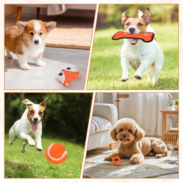 Thumbnail 6 de LIFLIX Welpenspielzeug für kleine Hunde (4-teilig) – Fuchs-Plüsch mit Quietsch & Kauspielzeug aus Naturkautschuk