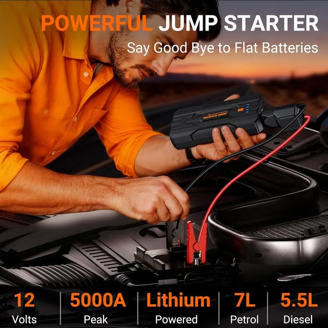 Detalle 2 de JDMCAR Jump Starter Power Pack (5000A) – Portable 12V jump starter with power bank and LED light