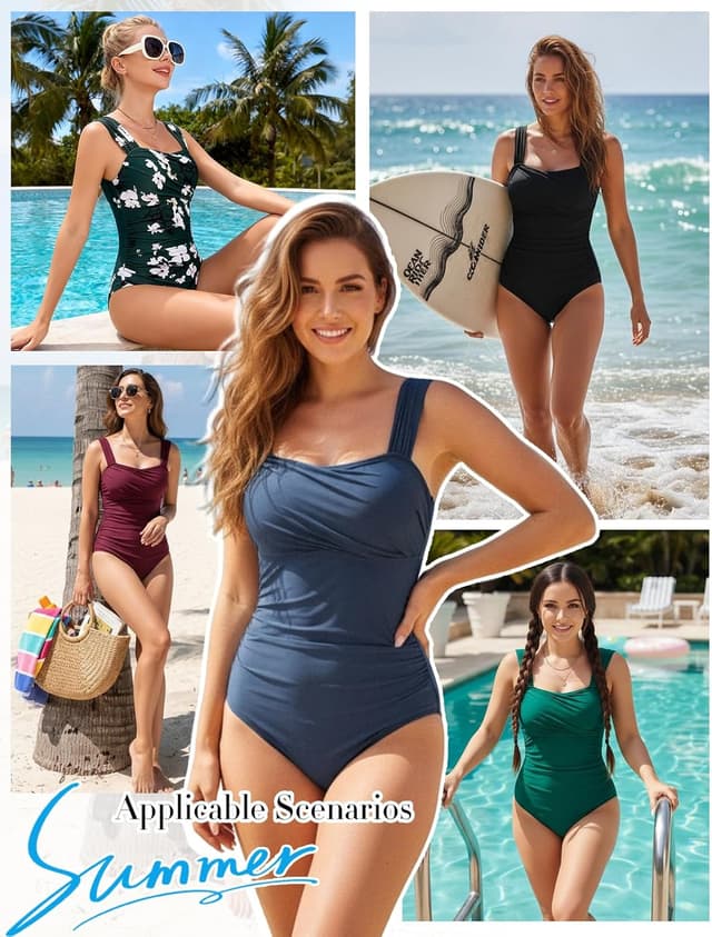 Detalle 2 de Nadeer Damen-Badeanzug Einteiler mit „Bauchweg“-Raffung und Push-up-Optik (Tummy Control)