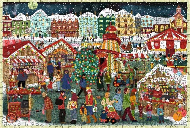 Detalle 2 de Ravensburger Wooden Puzzle „Christmas Market“ – 500 Teile Holzpuzzle ab 14 Jahren (mit 40 Whimsies)