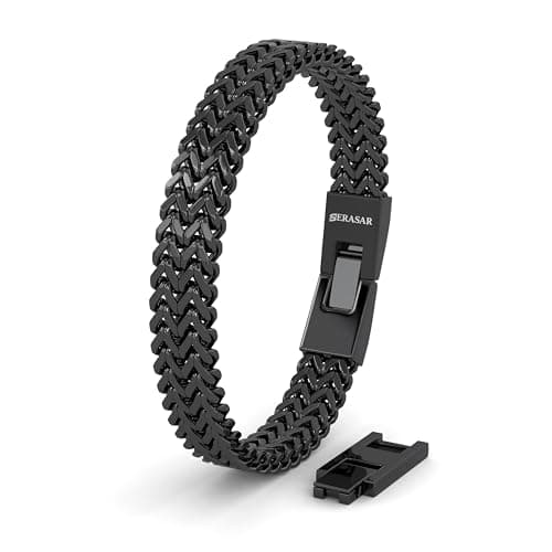 Detalle de SERASAR pulsera de hombre negra de acero inoxidable trenzado 316L (8 mm)
