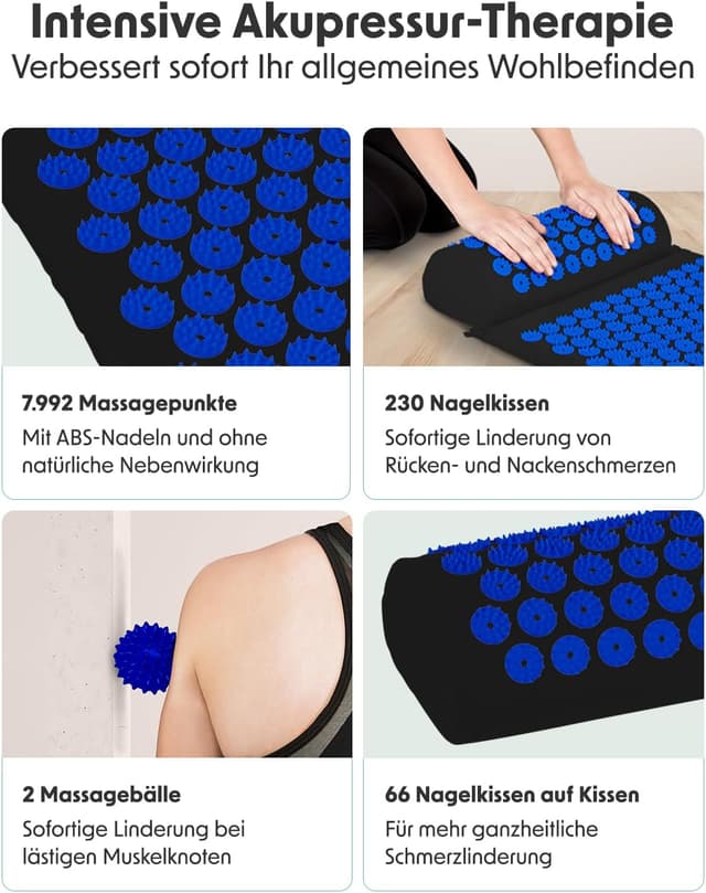 Detalle de LifeGoods Akupressurmatte mit Kissen – Akkupressmatte für Rücken & Nacken