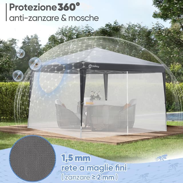 Detalle de Sekey zanzariera per gazebo 3x3 m con cerniera e cinturini