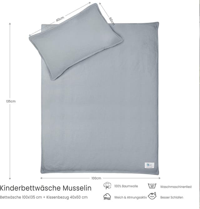 Detalle de lulumoon Kinderbettwäsche 100x135 cm mit Kissenbezug 40x60 cm (Baumwolle, Oeko-TEX Standard)