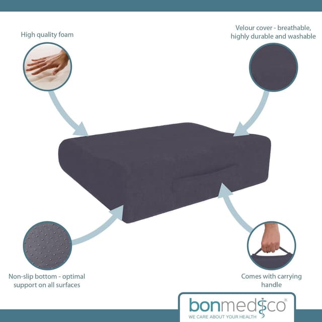 Detalle de bonmedico Cuscino per Sedia Supporto Schiena ergonomico a cuneo (grigio) con antiscivolo e maniglia