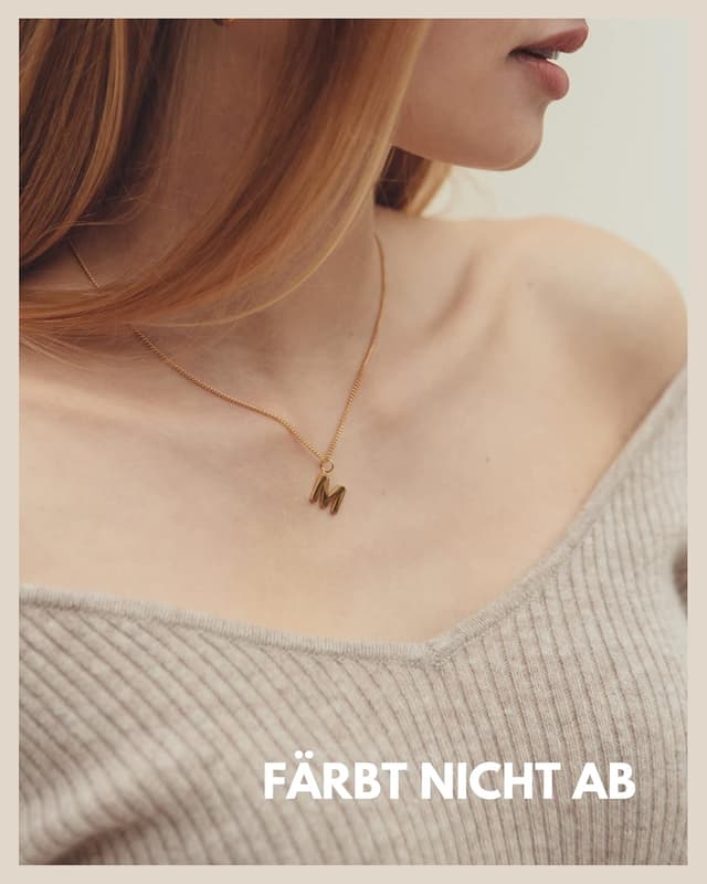 Detalle de GD GOOD.designs Kette mit Buchstaben Gold 18 Karat – wasserfeste Initialen-Halskette mit A–Z Anhänger