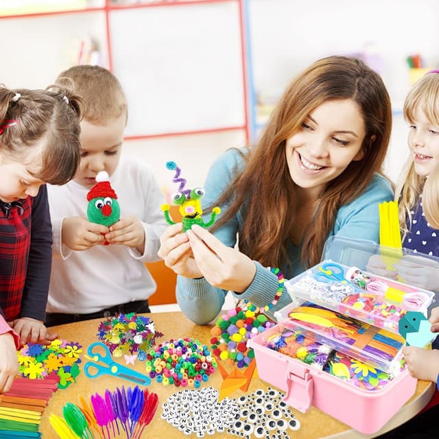 Detalle de VLUINANI 3000Pcs Craft Kits for Kids (DIY Arts & Crafts Set with Pipe Cleaners) – 3-Tier Craft Box for Age 4–10