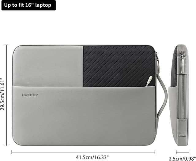 Detalle de ROEPHY Laptop Tasche für 16 Zoll – wasserdichtes Laptop Sleeve in Grau