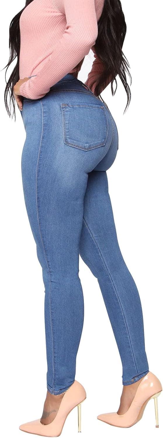 Detalle de KUNMI Womens Classic High Waisted Skinny Stretch Jeans with Butt Lifting Fit