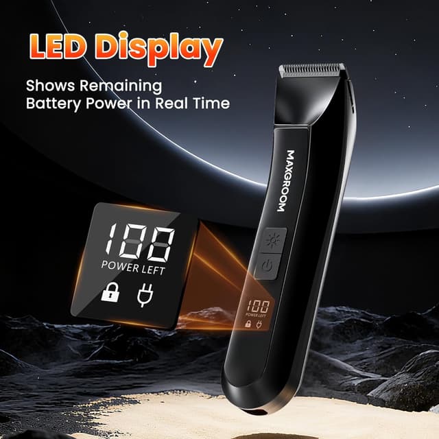 Detalle 2 de MAXGROOM 3 in 1 Manscape Body Hair Trimmer for Men (Ceramic Blades, Controllable LED, IPX7 USB‑C)