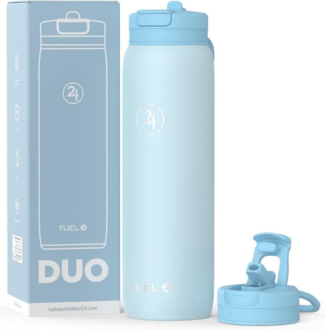 Imagen de Fuel24 Duo stainless steel water bottle (700ml or 1L) with dual-use lid and straw en OfertitasTOP