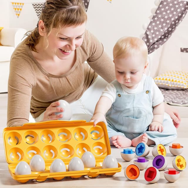 Detalle 2 de JUKUDAHU Matched Eggs Toddler Toys: Shape & Color Sorting Eggs for Ages 1–4