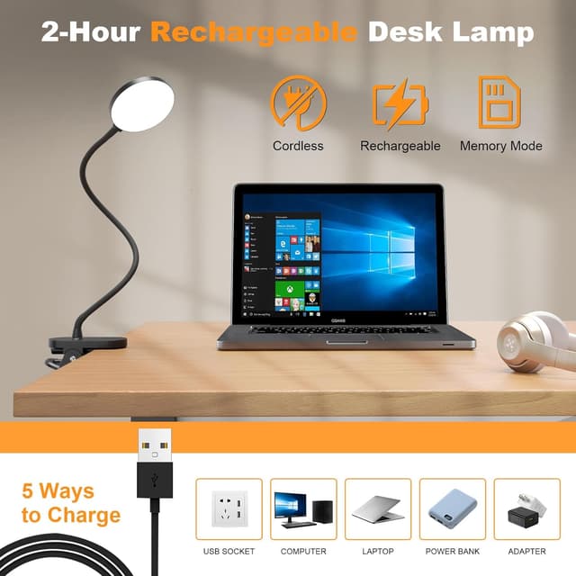 Detalle 2 de ZAPLIT 97 LED Akku Leselampe Bett mit USB-C, 40 cm flexiblem Schwanenhals & 3 Farbmodi