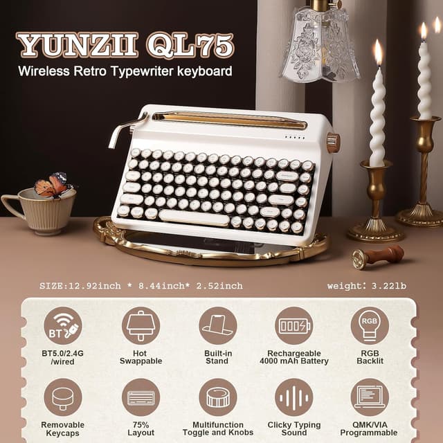 Thumbnail 1 de YUNZII QL75 Retro Mechanical Keyboard 2.4GHz