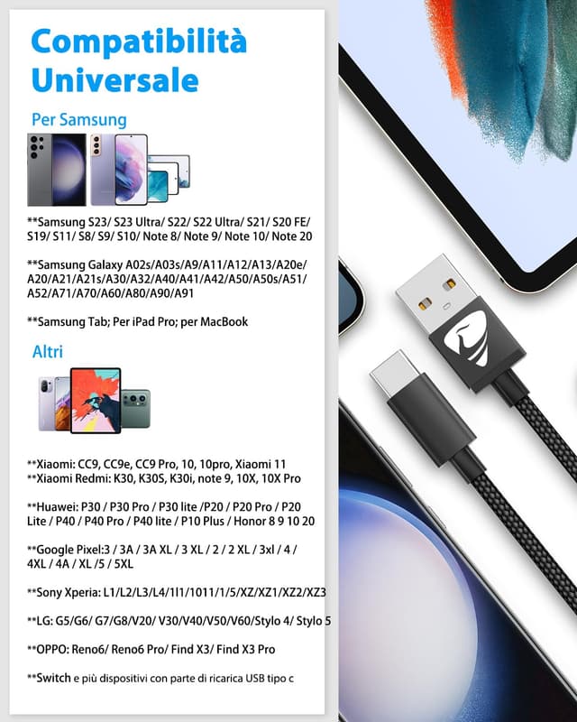 Thumbnail 5 de Cavo USB C 2 pezzi 1 m 3A rapida