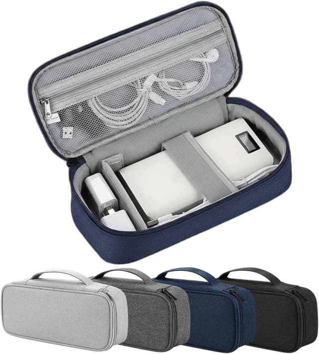 Detalle de Arae Elektronik Organizer Tasche Tech Pouch (L) – dunkelblau, Kabel- & Ladegeräte-Aufbewahrung mit Feuchtigkeitsschutz