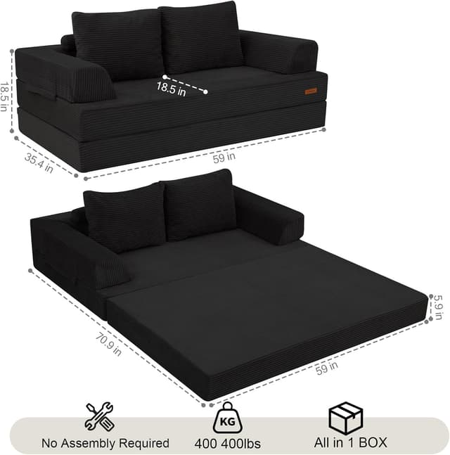 Detalle 2 de COMAX Futon Sofa Bed Convertible 4‑in‑1