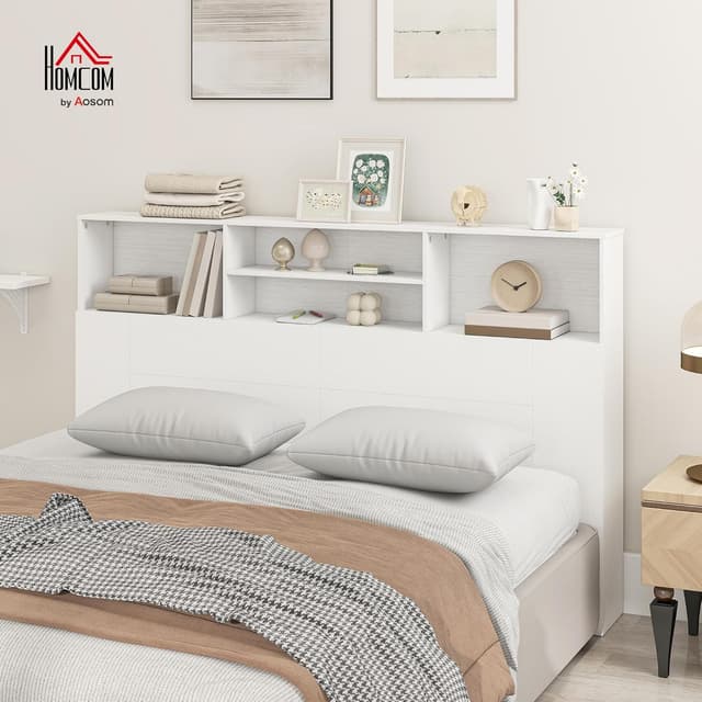 Detalle 2 de HOMCOM tête de lit sur pied 160 cm blanche avec 4 compartiments de rangement