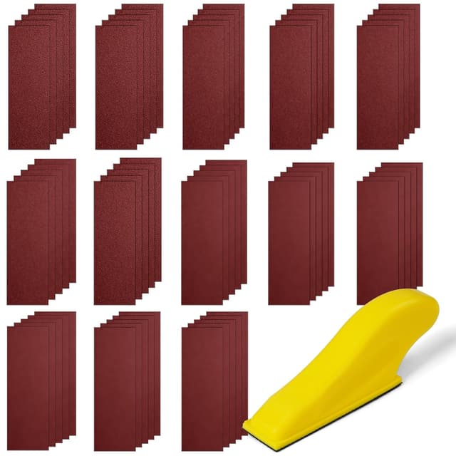 Detalle de URAQT Kit da 131 pezzi carta abrasiva grane 40–1000 per levigatura a secco e umido (incl. tampone) 9×3 cm